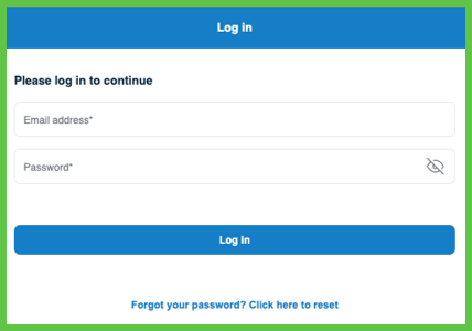 Log in screen showing email and password inputs; optional MFA code field when required